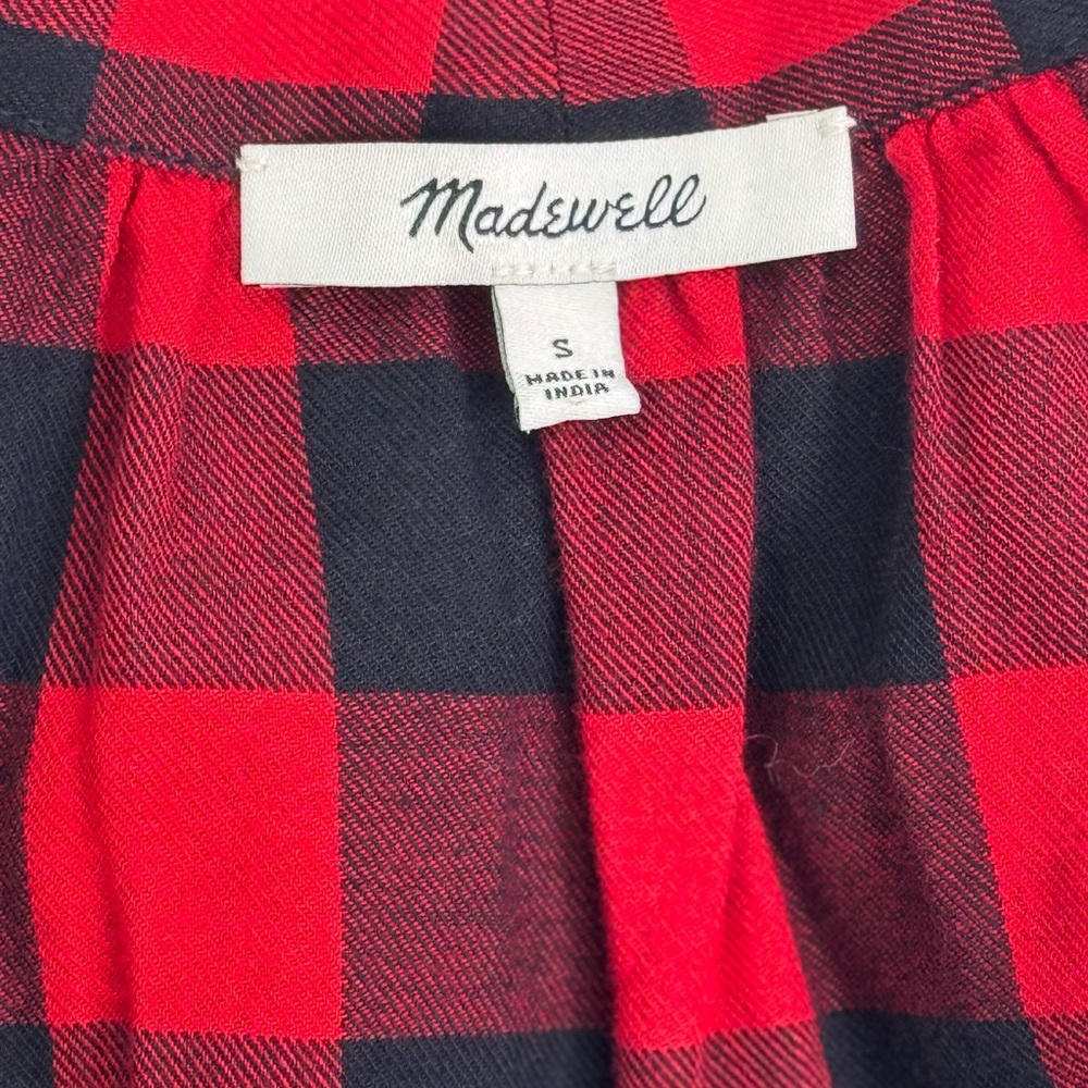 Madewell Red and Black Plaid Bow Blouse - Picture 8 of 8